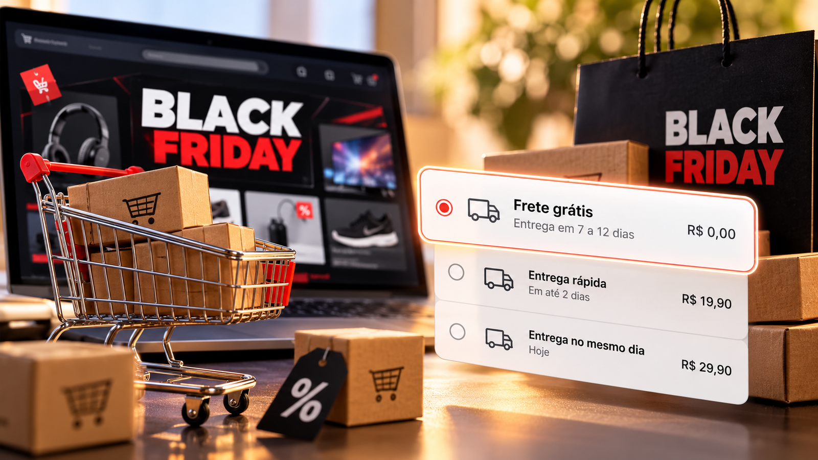 Compras online na Black Friday com opções de frete grátis e entrega expressa.